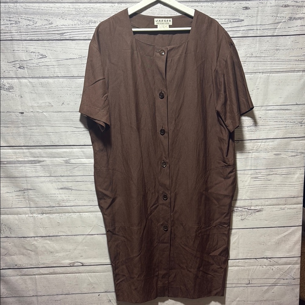 Jaeger Brown Button-Front Short Sleeve Dress